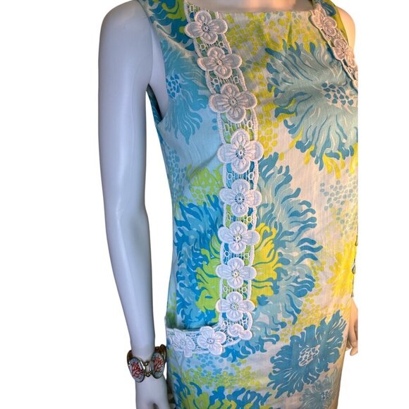 Lilly Pulitzer Originals Shift Dress in Seeing Things Blue Green Floral Print 2 - Picture 4 of 8